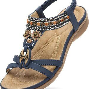 Womens Beach Sandals Leather Size 8 Arch Support Casual Summer Boho Flip Flops